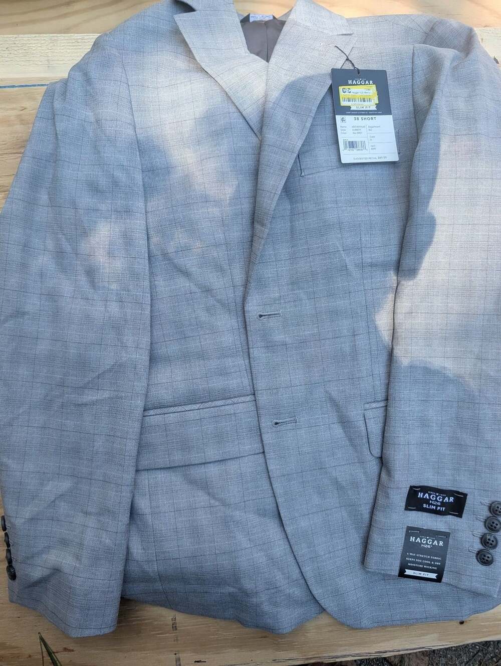 Haggar H26 Slim Fit Suit Jacket Size 38 Short Grey Plaid